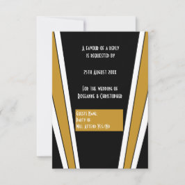 Cartão RSVP Art Deco Design Black E Dourado Casamento