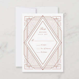Cartão RSVP Art Deco Diamond White e Rosa Dourado Casamento