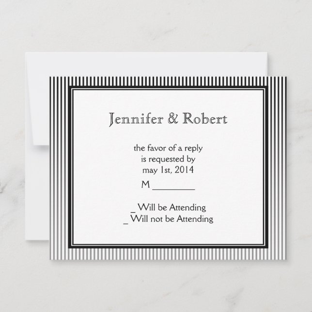 Cartão RSVP Art Deco Elegante Black and White Stripe (Frente)