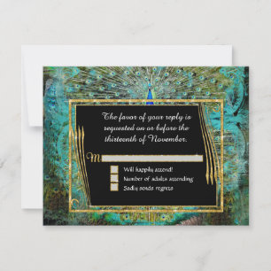 Cartão RSVP Art Deco Peacock Glam Antiga Regência Hollywood