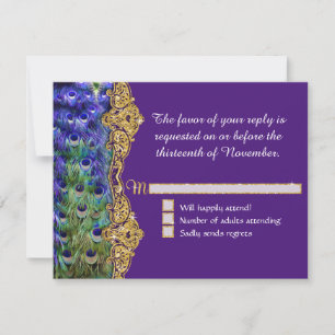 Cartão RSVP Art Deco Peacock Glam Velho Casamento Roxo de Holl