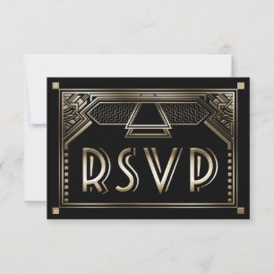 Cartão RSVP Art deco protegido ouro de Gatsby do falso que