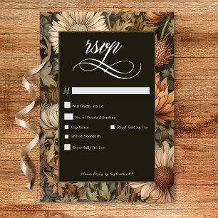 Cartão RSVP Art Nouveau Brown William Morris Casamento Floral