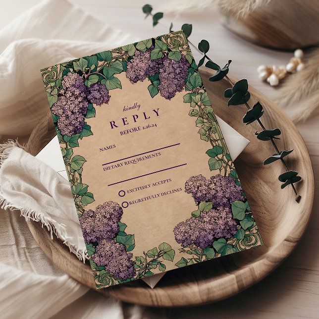 Cartão RSVP Art Nouveau Lilac Wedding (Criador carregado)