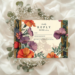 Cartão RSVP Art Nouveau Sunset Floral Wedding