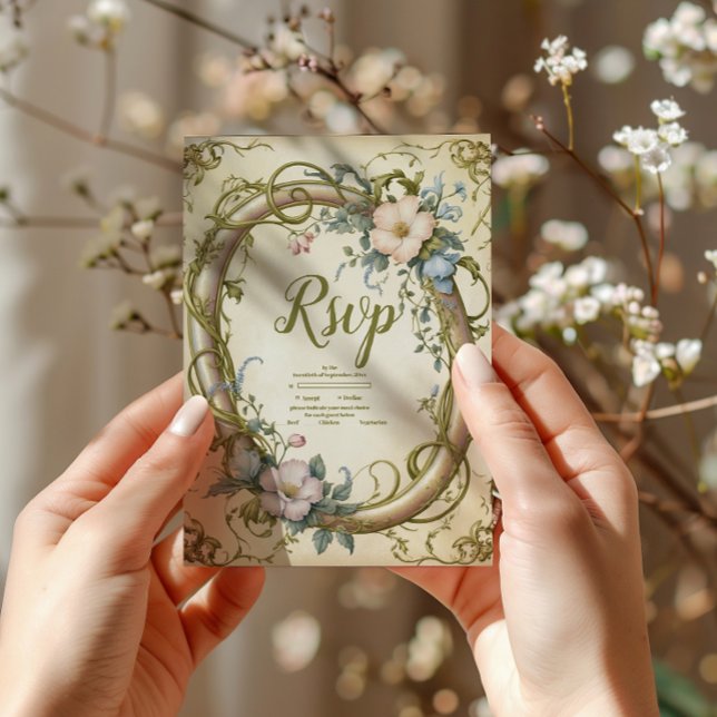 Cartão RSVP Art Nouveau Wildflower Wedding (Criador carregado)