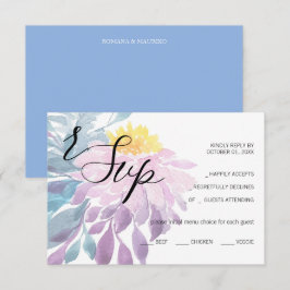 Cartão RSVP Arte de Aquarela de Dália Rosa Azul Elegante
