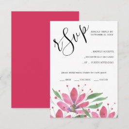 Cartão RSVP Arte de Aquarela de Lótus Rústico Rosa Quente