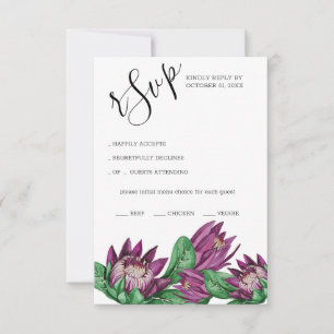 Cartão RSVP Arte de Aquarela Deep Purple King Protea