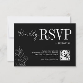 Cartão RSVP Arte de Linha Floral Rústica Preta Casamento Elega