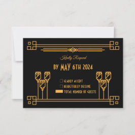 Cartão RSVP Arte Deco Casamento Clássico Elegante