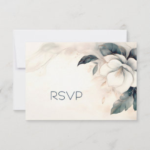 Cartão RSVP Arte Fino Flor 3D Azul Marfim