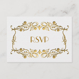 Cartão RSVP Arte Francesa Deco Ivory White Gold Foil Casamento