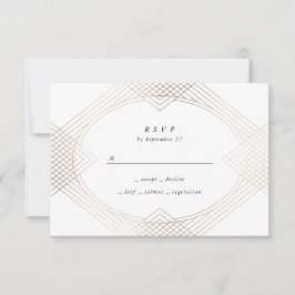 Cartão RSVP Arte Geométrica Oval Branca Dourada Deco Gatsby Ca