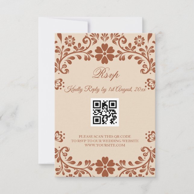 Cartão RSVP Arte Mexicana Beige Wedding (Frente)