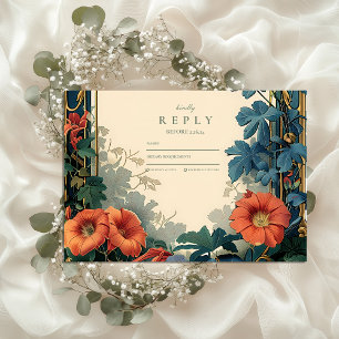 Cartão RSVP Arte Nouveau Casamento Botânico - Quadro Elegante