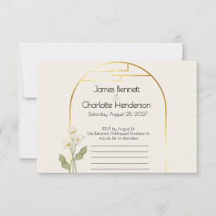 Cartão RSVP Arte Nova Mínima Arco de Ouro Lírio Calla Casament