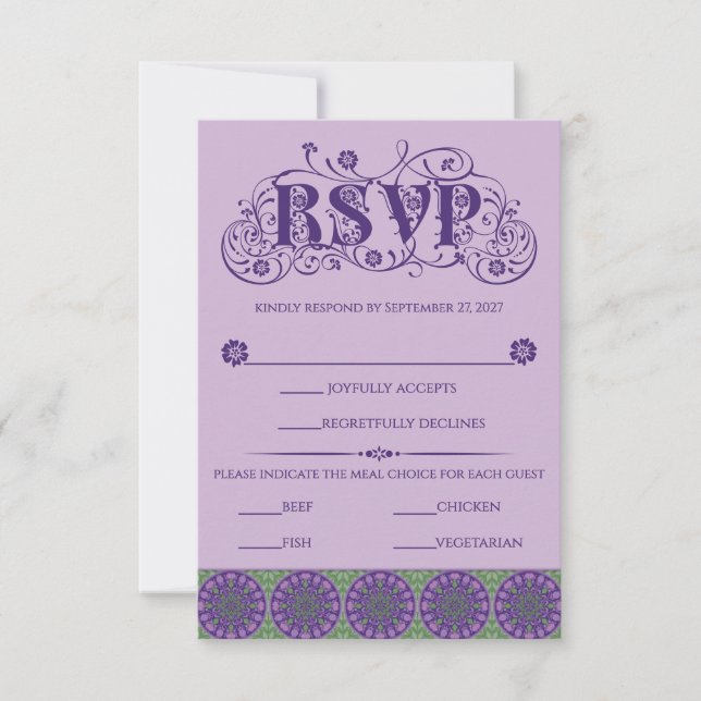 Cartão RSVP Arte Nova Rodamelo Roxo Thistle Vertical (Frente)