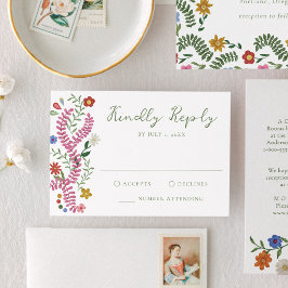 Cartão RSVP Arte Popular Fantasiosa Floral Casamento