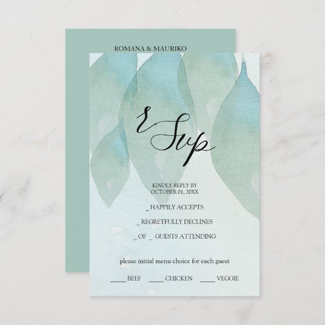 Cartão RSVP Arte por Aquarela Azul Artístico (Frente/Verso)