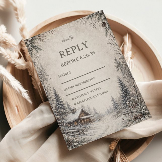 Cartão RSVP Arte Rústica de Floresta Nevada (Criador carregado)