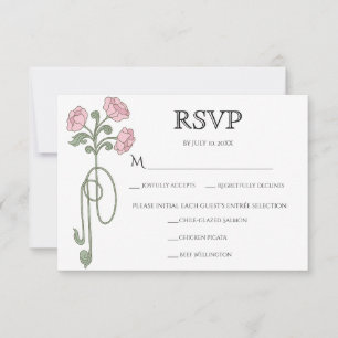 Cartão RSVP Arte Vintage Flores Rosa Bege Art Nouveau Refeiçõe