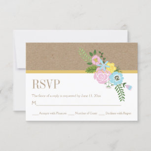 Cartão RSVP Artesanato papel e rosa, flores aqua casamento RSV
