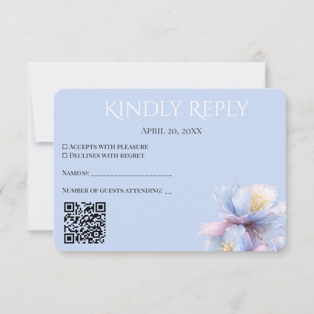 Cartão RSVP Artistic Pastel Botanical Florals Wedding QR Code (Frente)