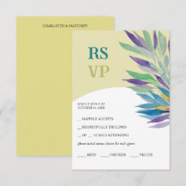 Cartão RSVP Artístico Yello Roxo Boho Floral Aquarela