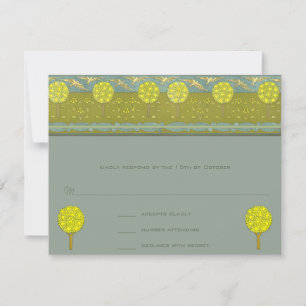 Cartão RSVP Árvore Azul Teal Amarelo Art Nouveau