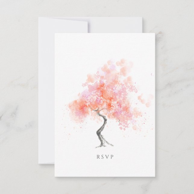 Cartão RSVP Árvore de Aquarela da Rosa claro Moderna Mínima (Frente)