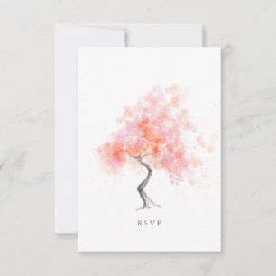 Cartão RSVP Árvore de Aquarela da Rosa claro Moderna Mínima