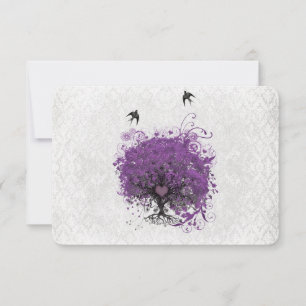 Cartão RSVP Árvore de Berinjela de Coração Casamento Vintage P