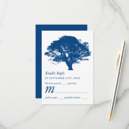 Cartão RSVP Árvore de Carvalho Azul, Casamento Russo e Minimal