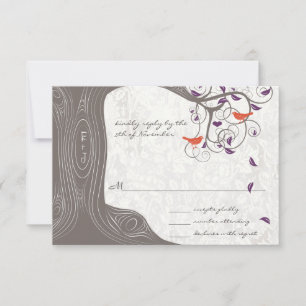Cartão RSVP Árvore de Madeira Flutuante Amor Pássaros Casament