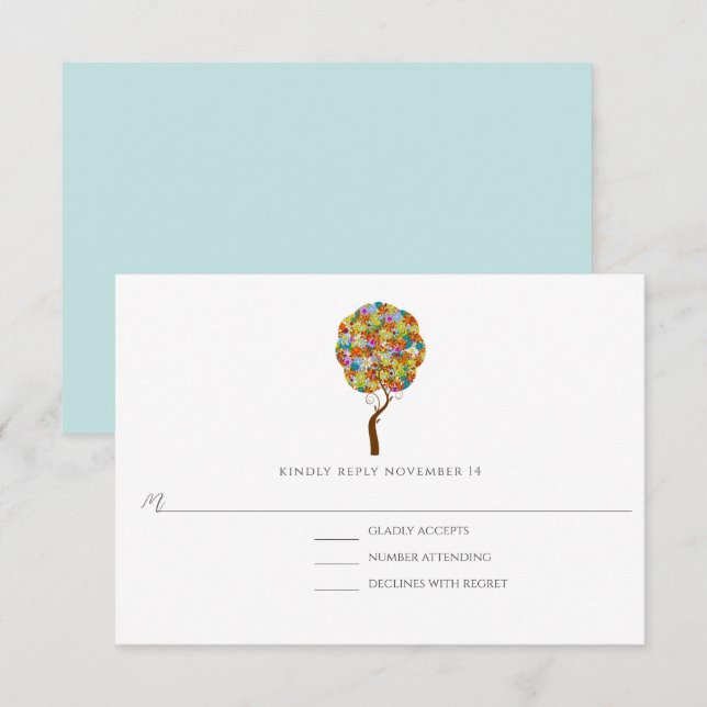 Cartão RSVP Árvore foliar de papelada florestal entalada (Frente/Verso)