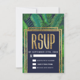 Cartão RSVP Árvore Tropical de Palma Verde Marinho Dourado RSV