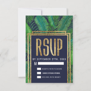Cartão RSVP Árvore Tropical de Palma Verde Marinho Dourado RSV