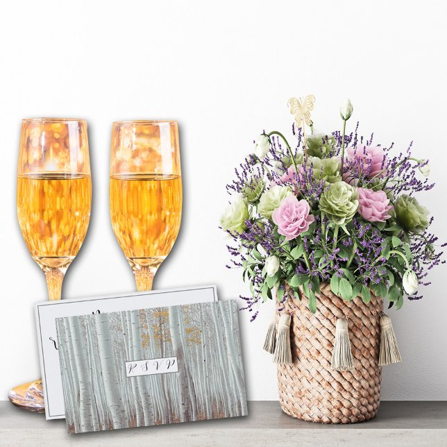 Cartão RSVP Árvores de Bétula Brancas Elegantes (Criador carregado)