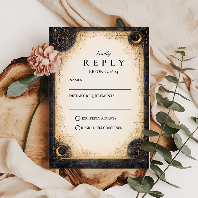 Cartão RSVP Astral Night Wedding (Criador carregado)