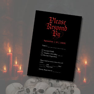 Cartão RSVP Até que a morte nos separe do vermelho e preto gót
