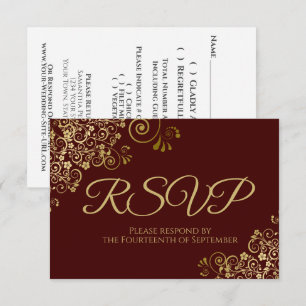 Cartão RSVP Auburn Brown com Casamento Dourado Elegante