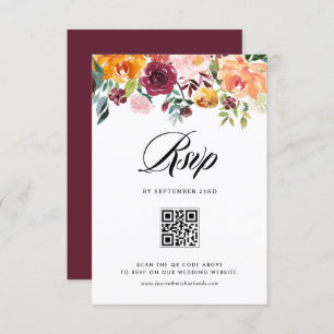 Cartão RSVP Autumn Blooms Floral Garland Casamento outono Códi