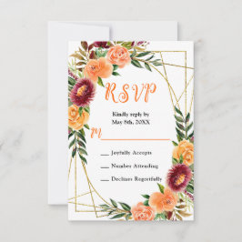 Cartão RSVP Autumn Burgundy and Orange Flowers