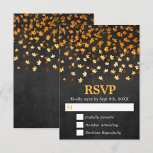 Cartão RSVP Autumn Deixa Casamento de Grunge Dourado e Negro