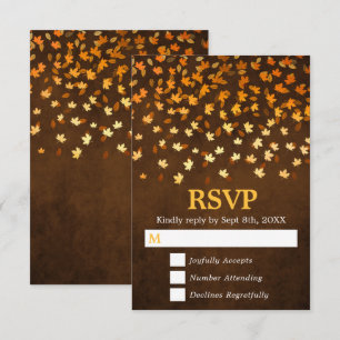 Cartão RSVP Autumn Deixa Dourado e Casamento de Grunge Brown