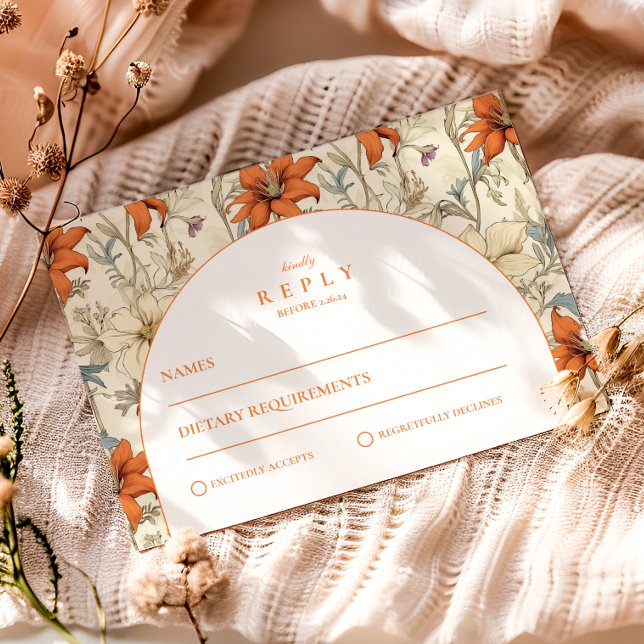 Cartão RSVP Autumn Floral Arch Wedding (Criador carregado)
