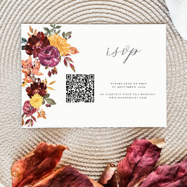 Cartão RSVP Autumn Floral BoId Watercolor casamento QR