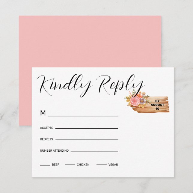 Cartão RSVP Autumn Flowers & Wood Sign (Frente/Verso)