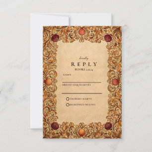 Cartão RSVP Autumn Foliage Pomegranate Wedding